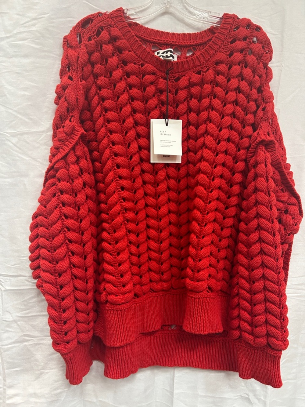Women’s Red Chunky Cable Crewneck Sweater - Picture 4 of 8